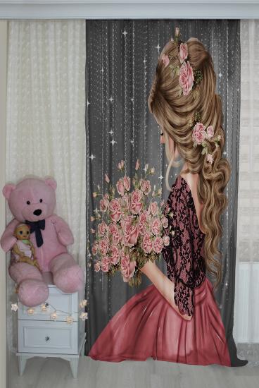 Nostaljik Çiçek Prenses Kız Çocuk Odası Fon Perde