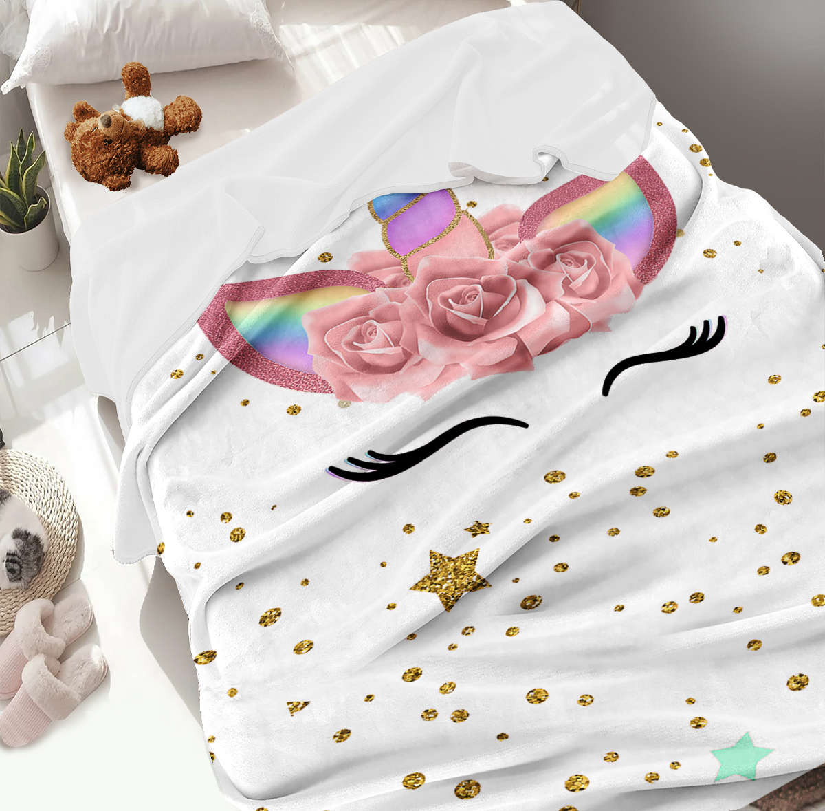 Sevimli Unicorn Baskılı Welsoft Çocuk Battaniyesi