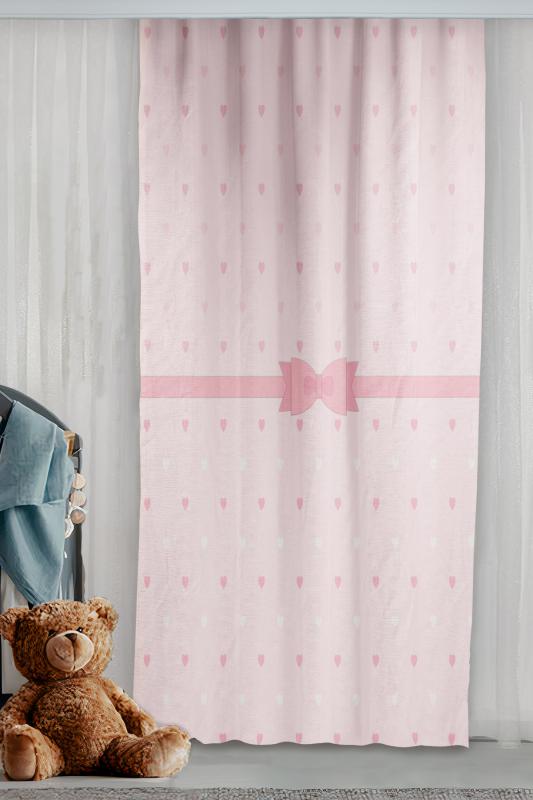 Pembe Yıldız Kurdale Kalp Çift Kanatlı Çocuk Odası Fon Perde