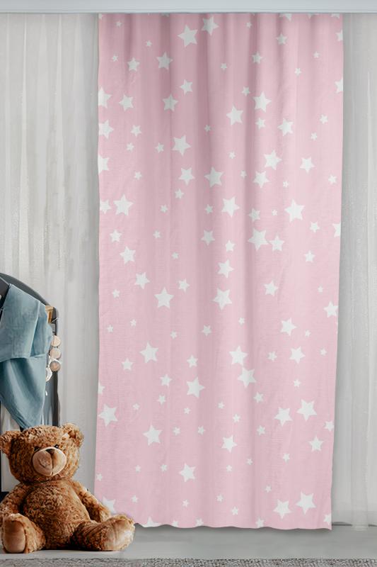 Pembe Yıldız Çift Kanatlı Çocuk Odası Fon Perde