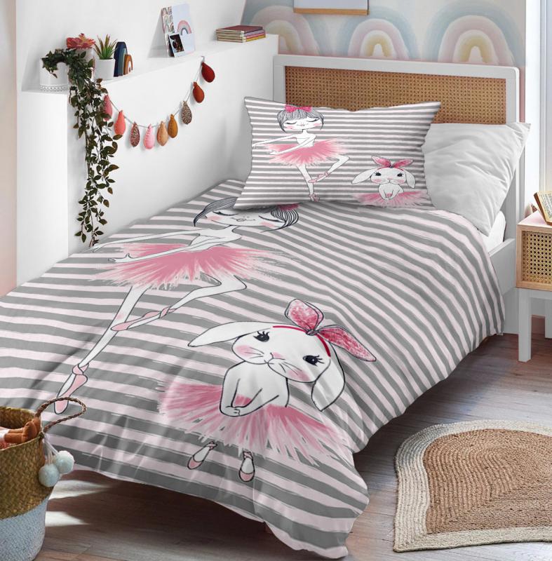 Balerin Prenses Peri Kız Tavşan Desenli Tek Kişilik Bebek Çocuk Nevresim Takımı