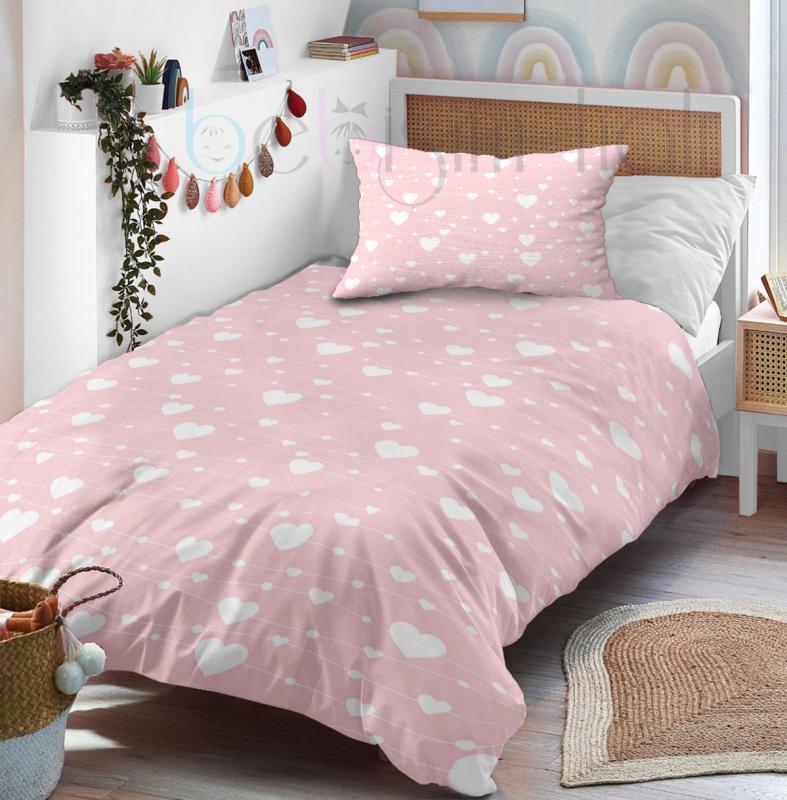 Kalp Ve Puantiye Tek Kişilik Bebek Çocuk Nevresim Takımı