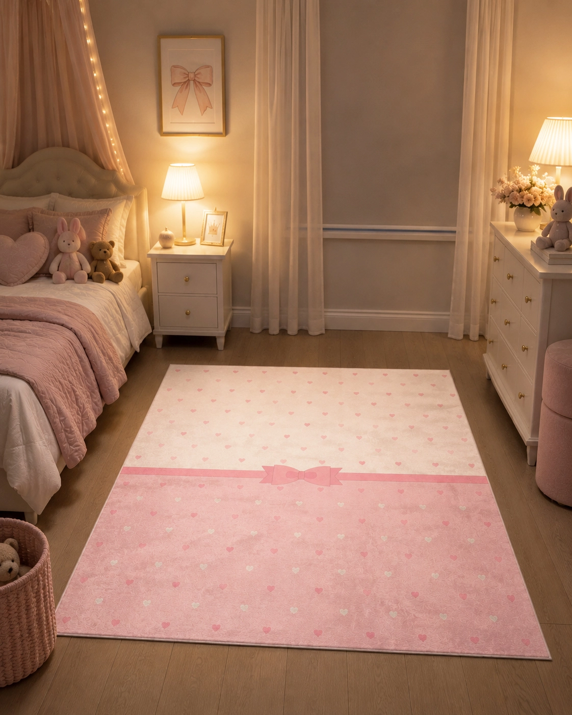 Pembe Fiyonklu Bambu Çocuk Odası Halısı