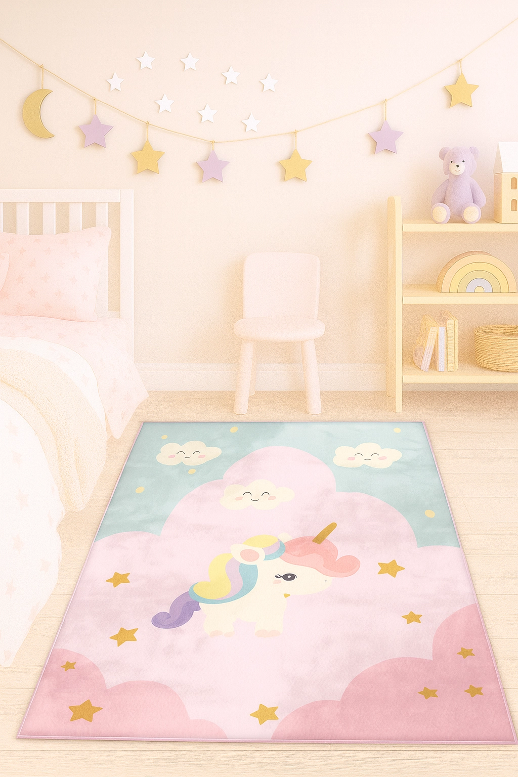 Sevimli Unicorn Bambu Çocuk Odası Halısı