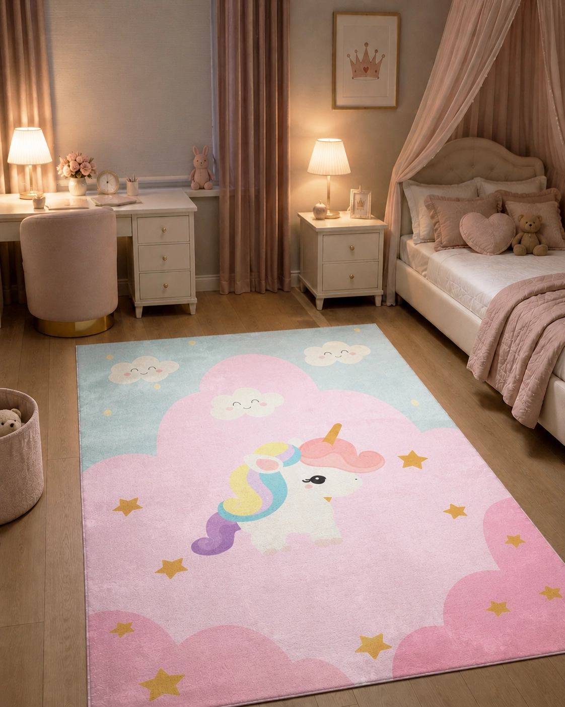 Sevimli Unicorn Bambu Çocuk Odası Halısı