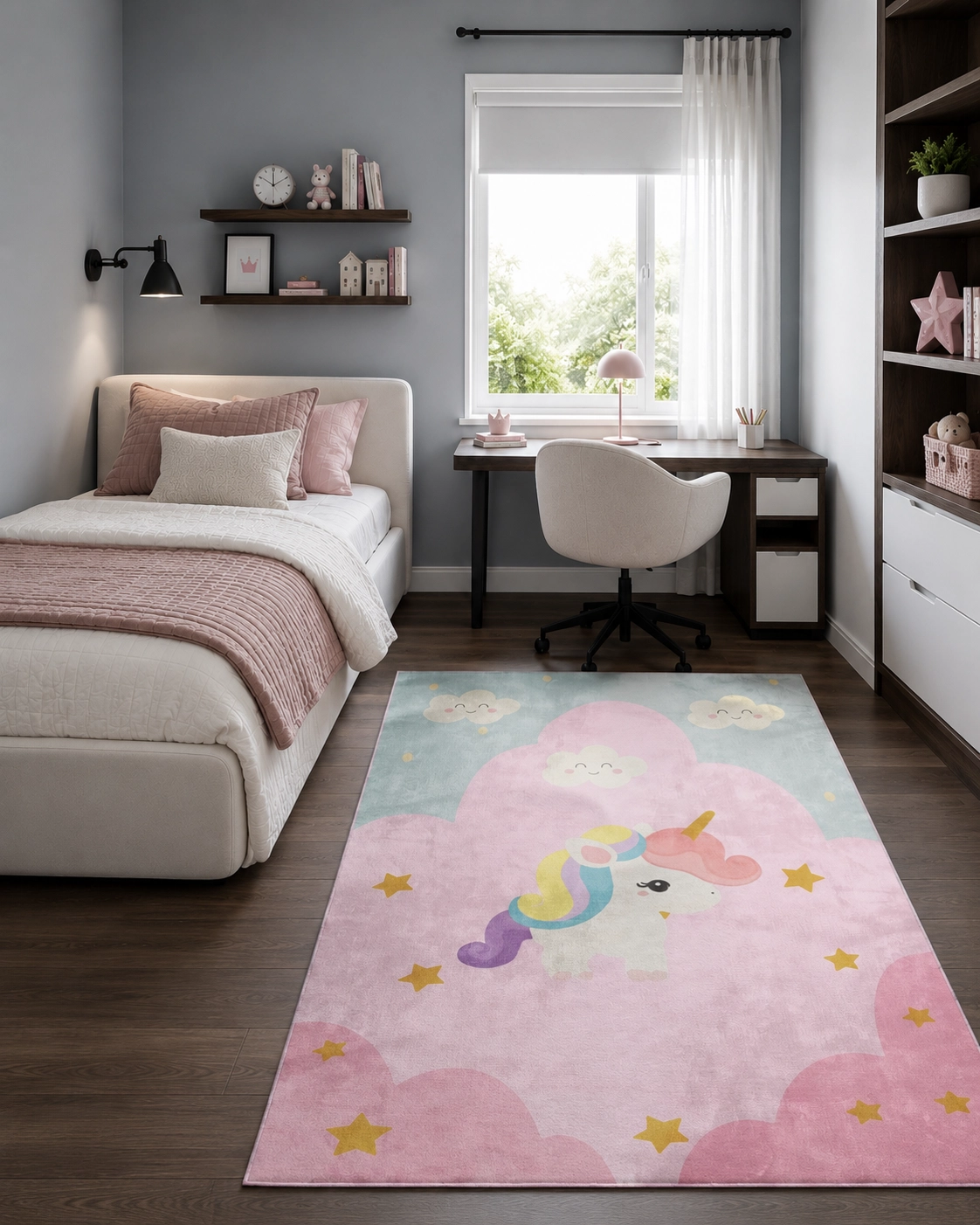 Sevimli Unicorn Bambu Çocuk Odası Halısı