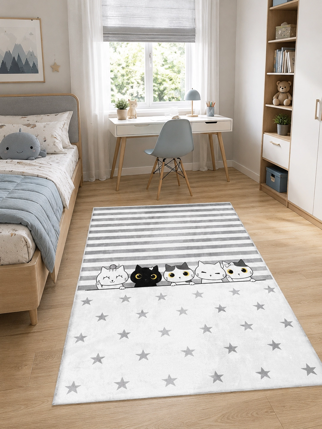 Sevimli Kediler Bambu Çocuk Odası Halısı
