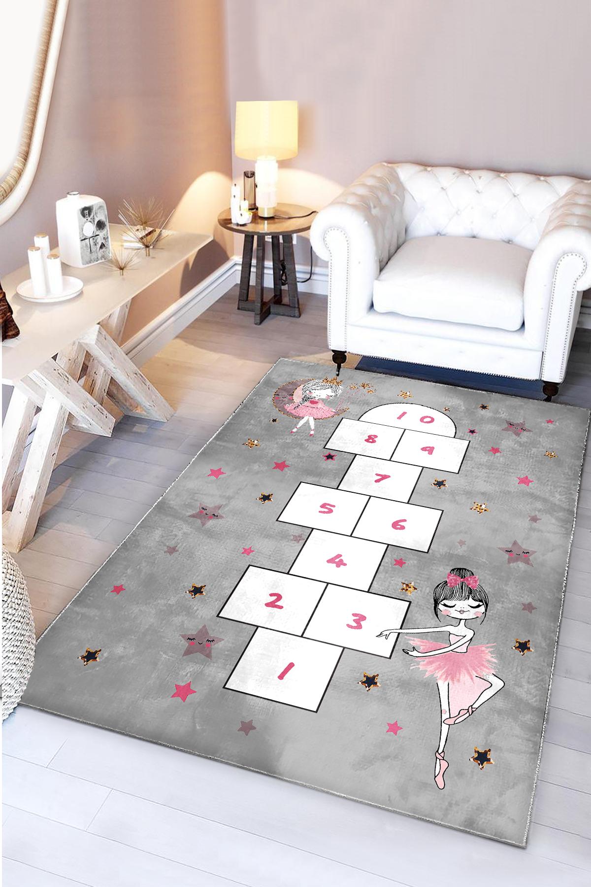 Prenses Kız Seksekli Bambu Çocuk Halısı