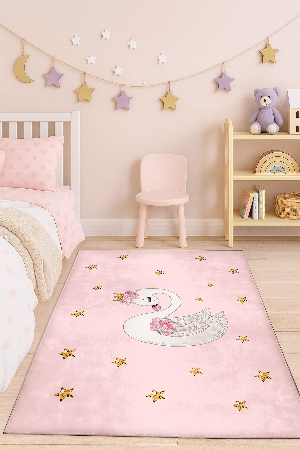 Sevimli Kuğu Bambu Çocuk Halısı