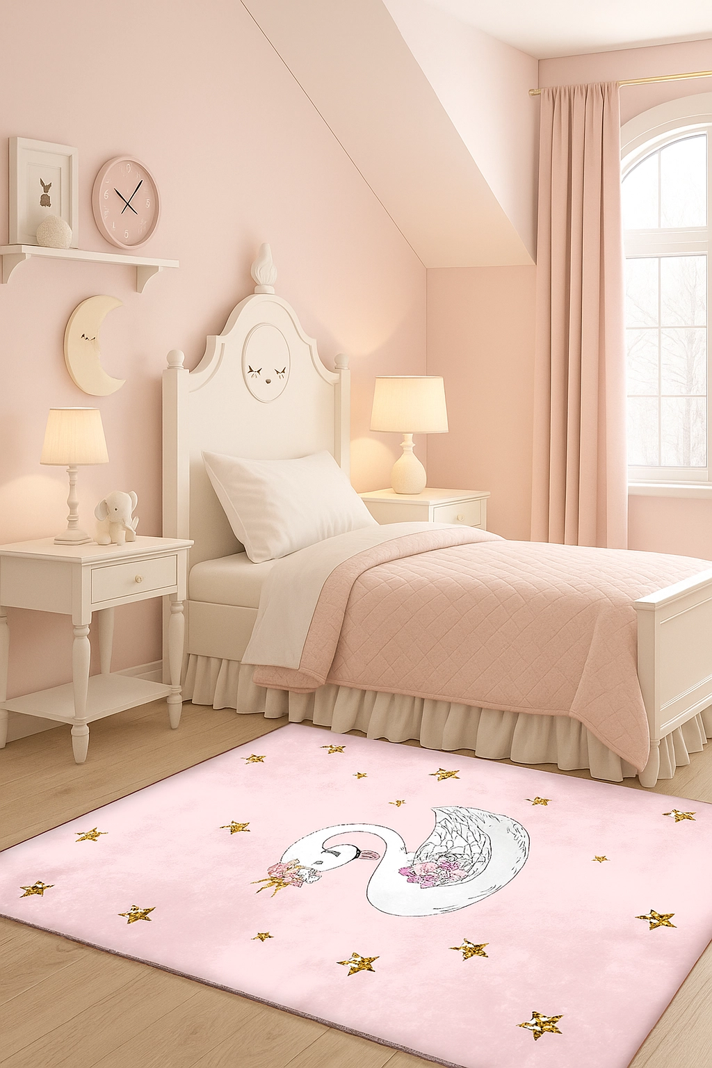 Sevimli Kuğu Bambu Çocuk Halısı