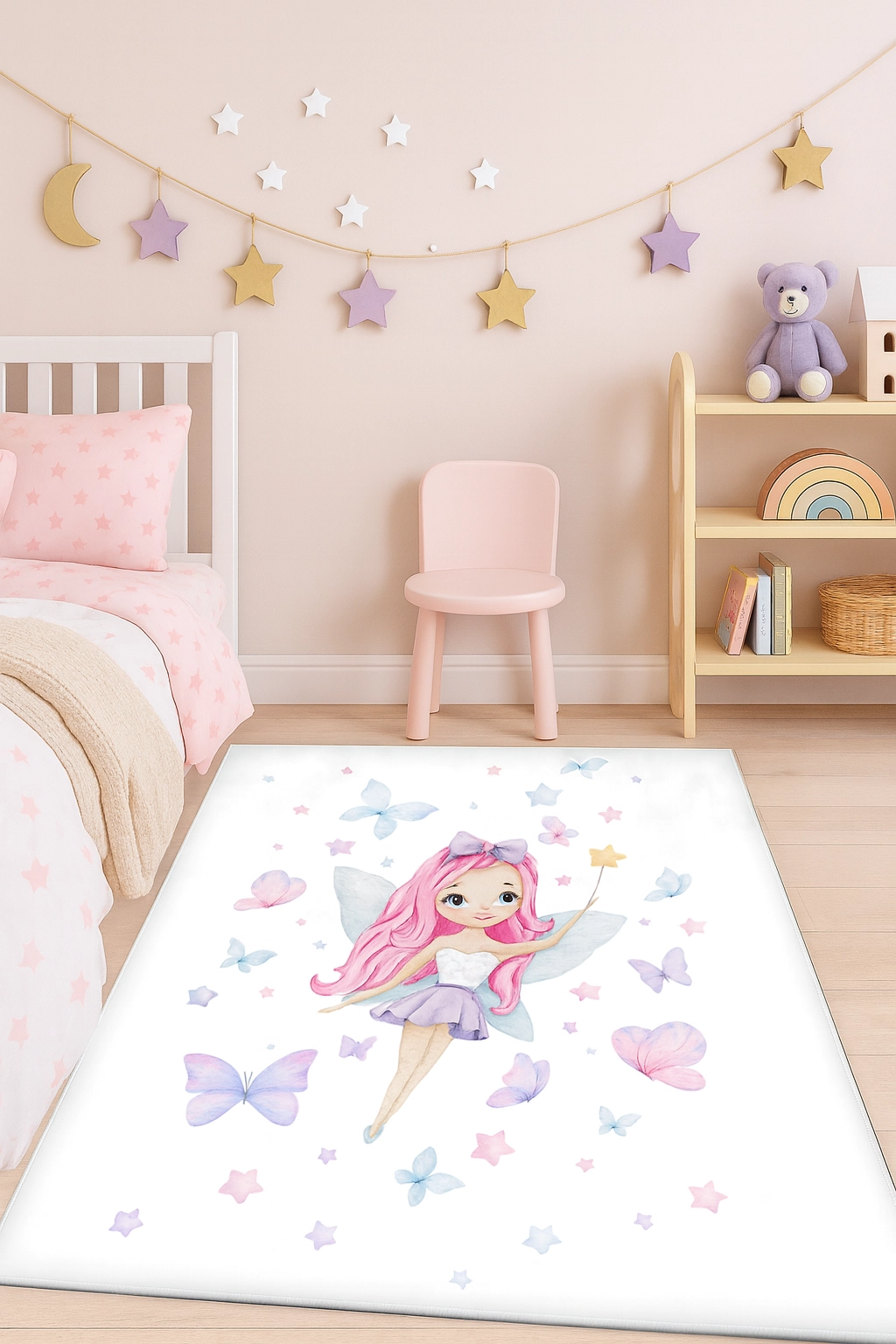 Prenses Kız Kelebekli Bambu Çocuk Halısı
