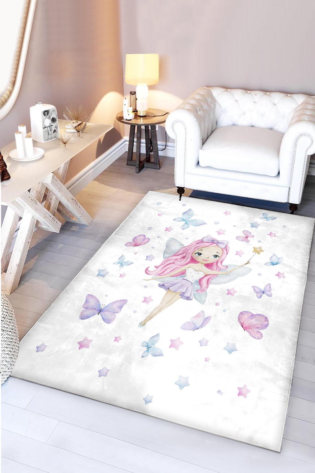 Prenses Kız Kelebekli Bambu Çocuk Halısı