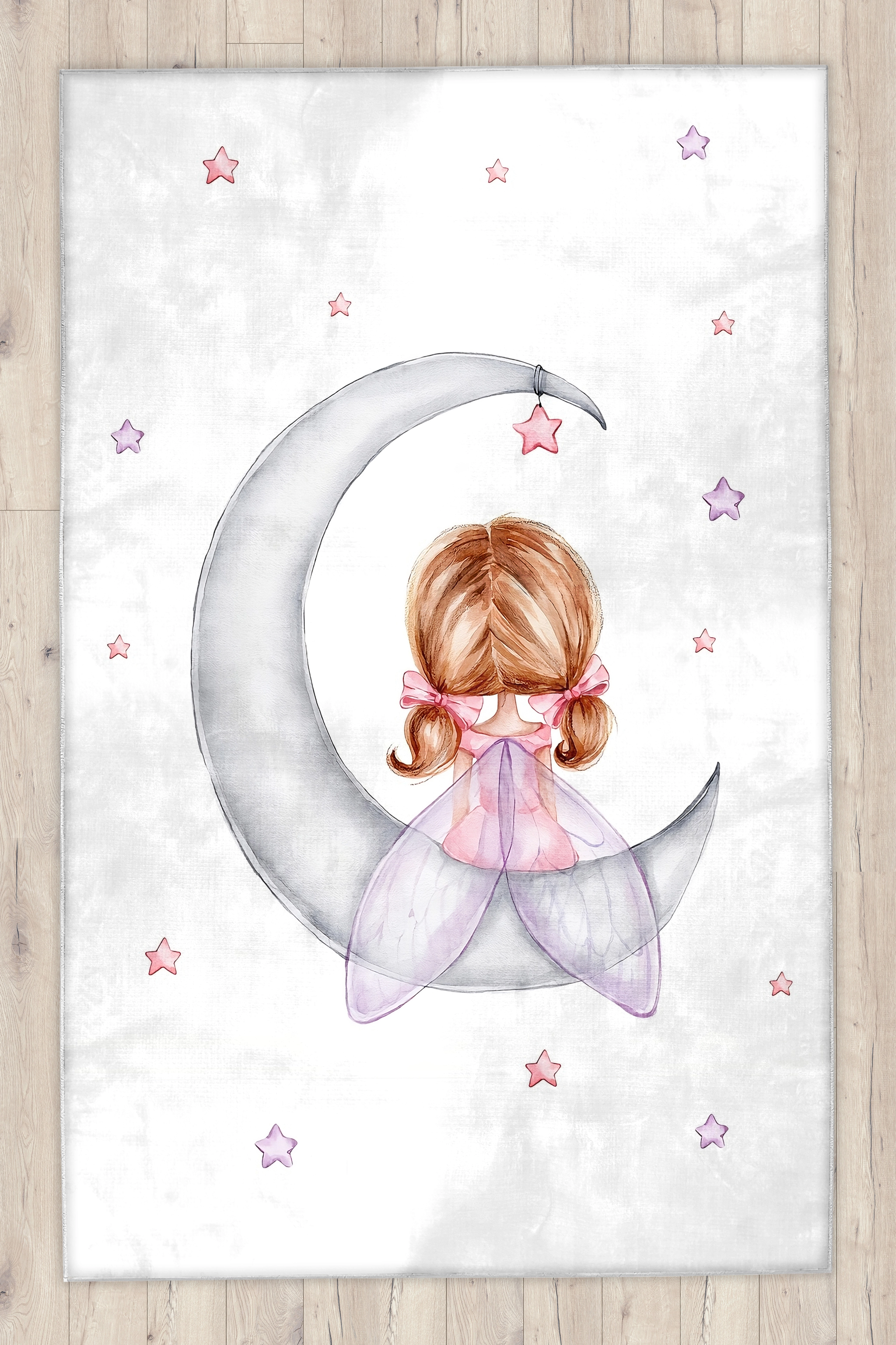 Sevimli Ayda Oturan Kız Bambu Çocuk Halısı