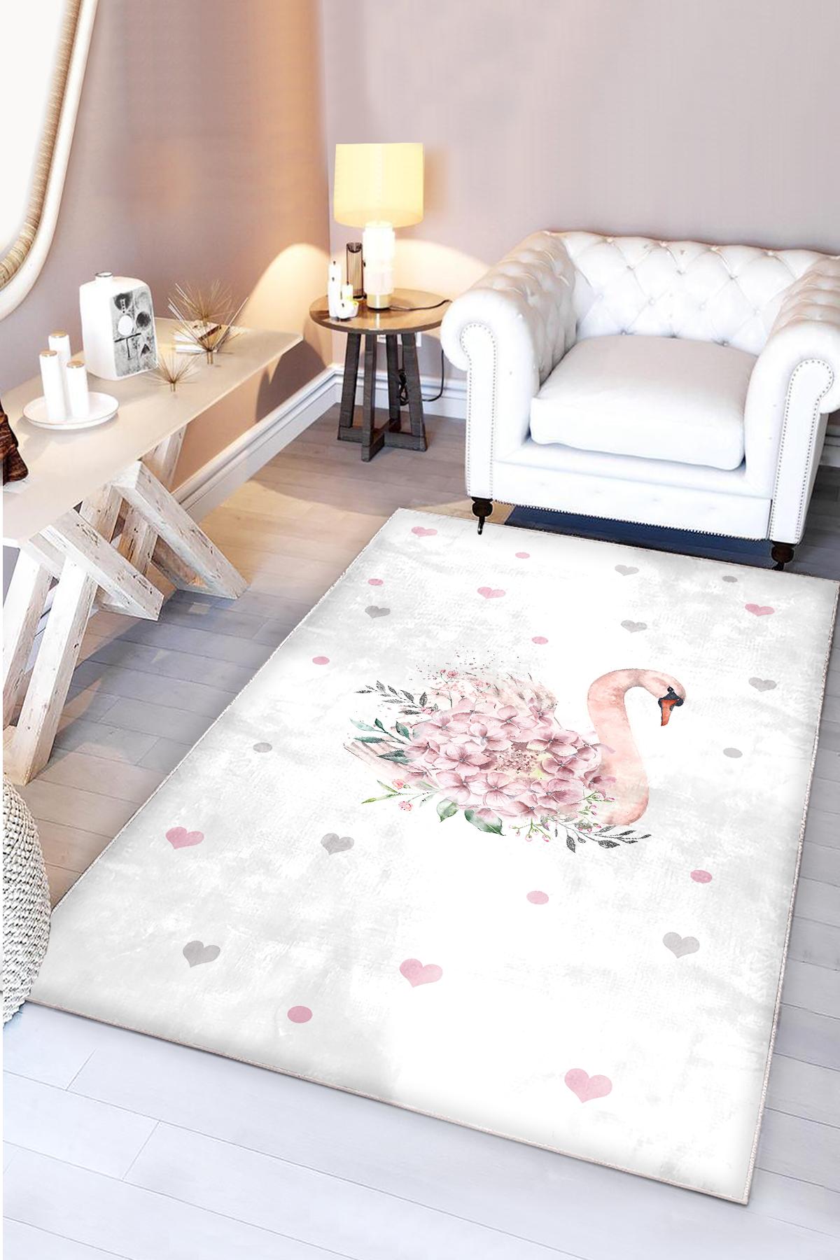 Kalpli Sevimli Kuğu Bambu Çocuk Halısı