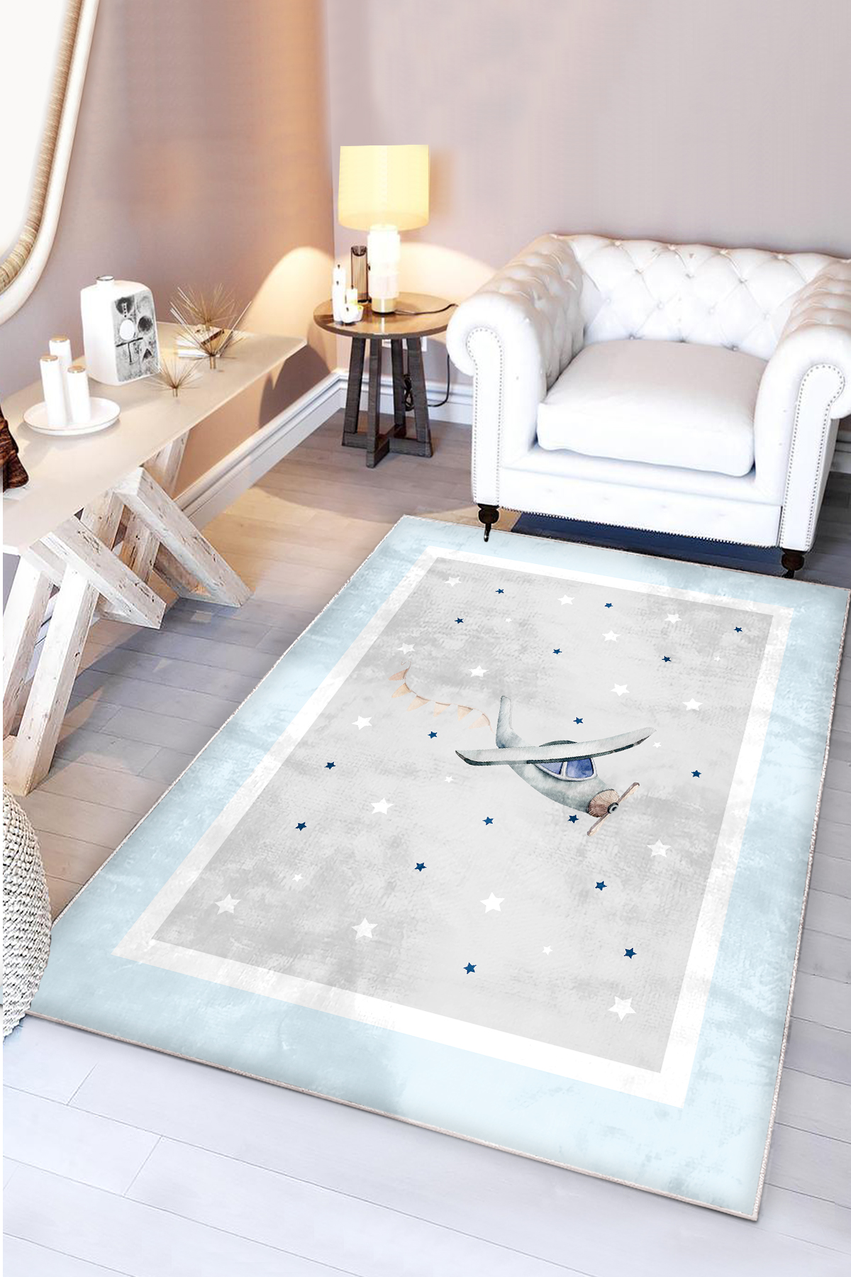 Uçaklı Bambu Çocuk Odası Halısı