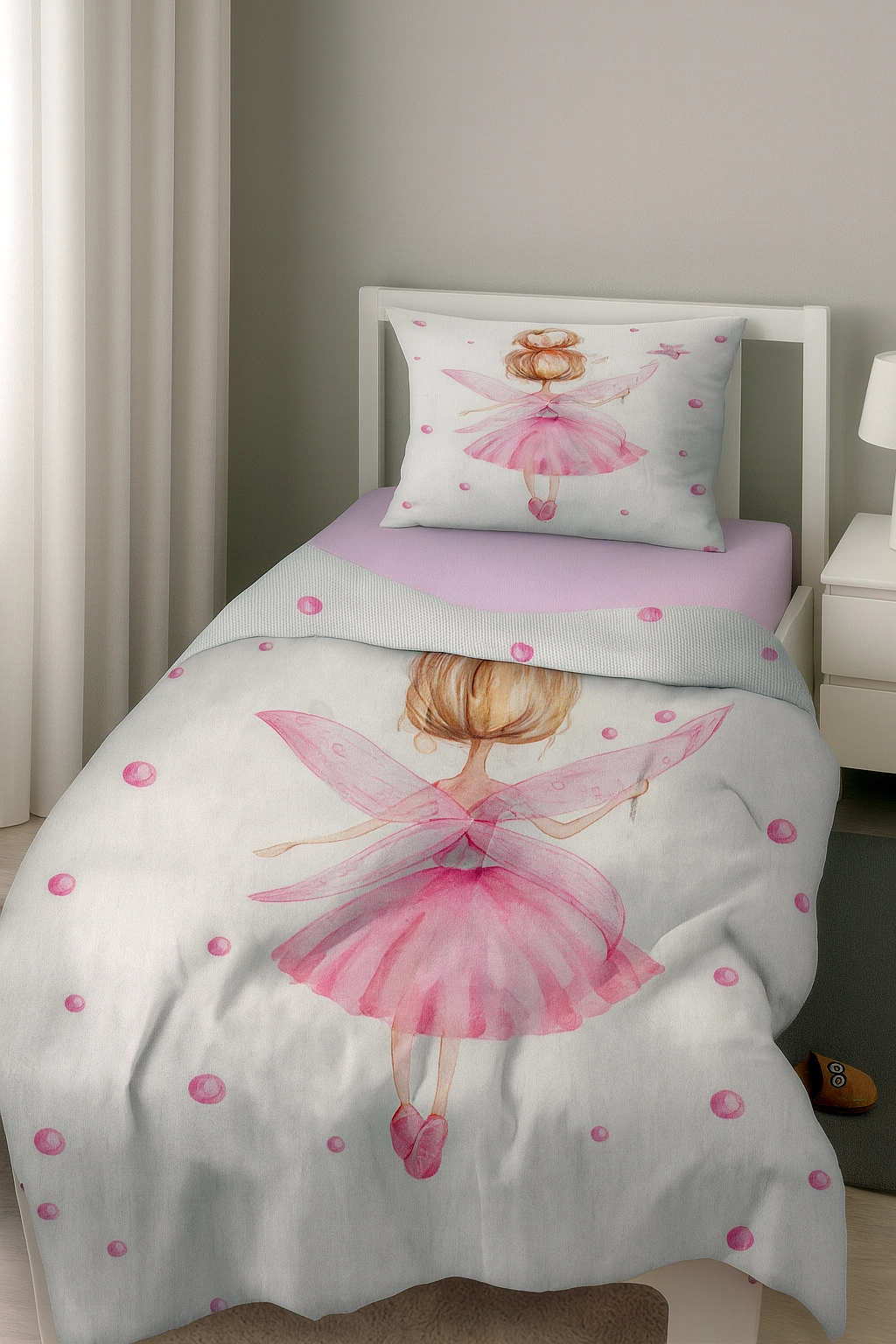 Balerin Prenses Peri Kız Desenli Tek Kişilik Bebek Çocuk Nevresim Takımı