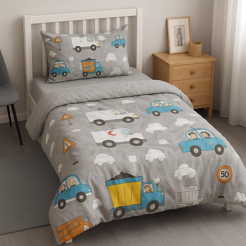 Arabalar Desenli Tek Kişilik Bebek Çocuk Nevresim Takımı