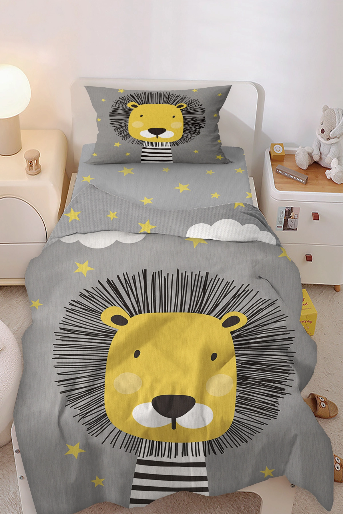 Sevimli Aslan Desenli Tek Kişilik Bebek Çocuk Nevresim Takımı