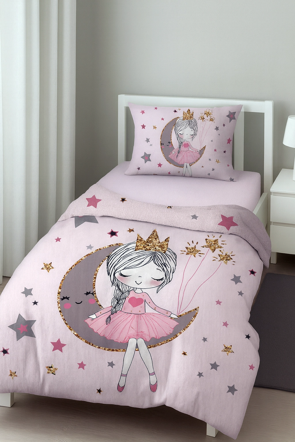 Balerin Prenses Peri Ayda Oturan Kız Desenli Tek Kişilik Bebek Çocuk Nevresim Takımı