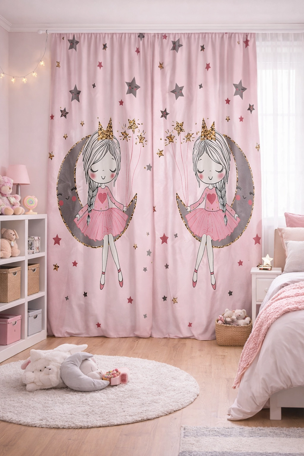 Pembe Zeminli Pırıltı Prenses Çocuk Odası Halısı