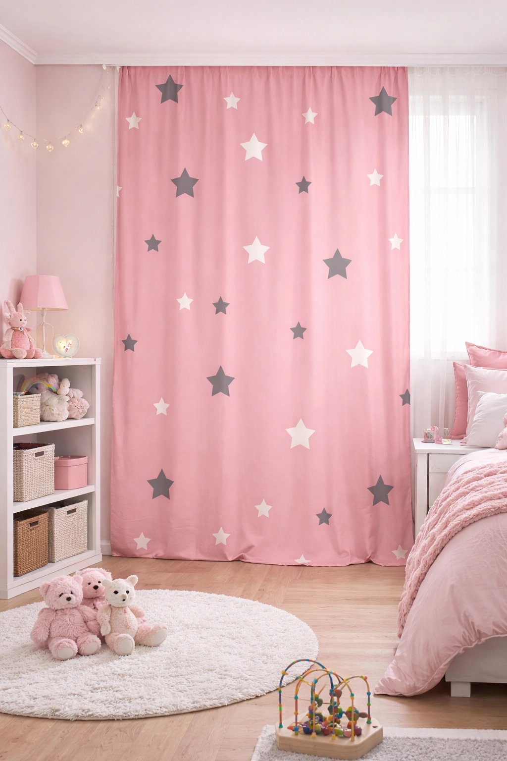Pembe Zeminli Yıldızlı Çocuk Odası Halısı