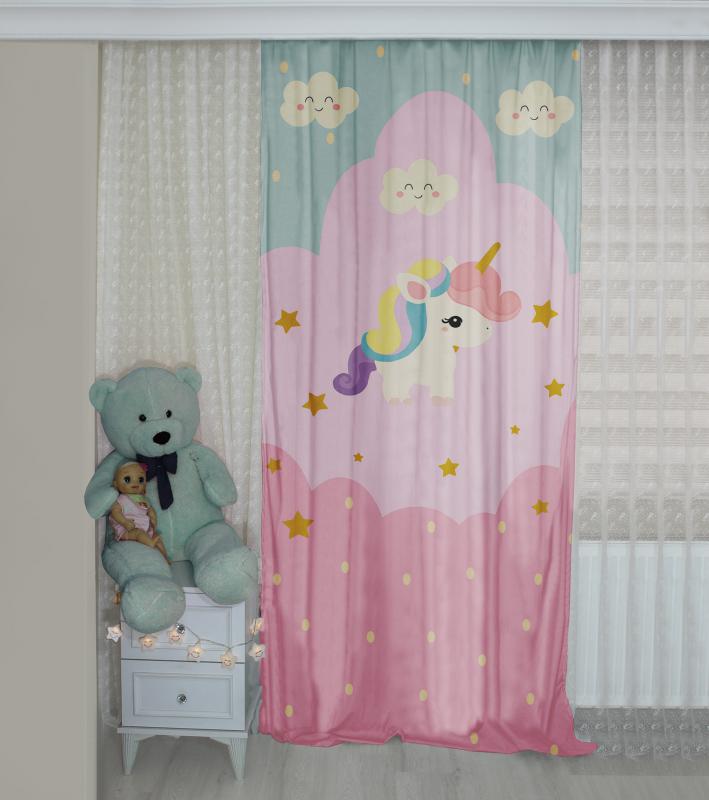 Bebişim Unicorn Çift Kanat Çocuk Odası Fon Perde
