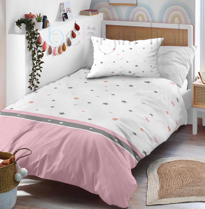 Yıldız Gri Pembe Desenli Tek Kişilik Bebek Çocuk Nevresim Takımı