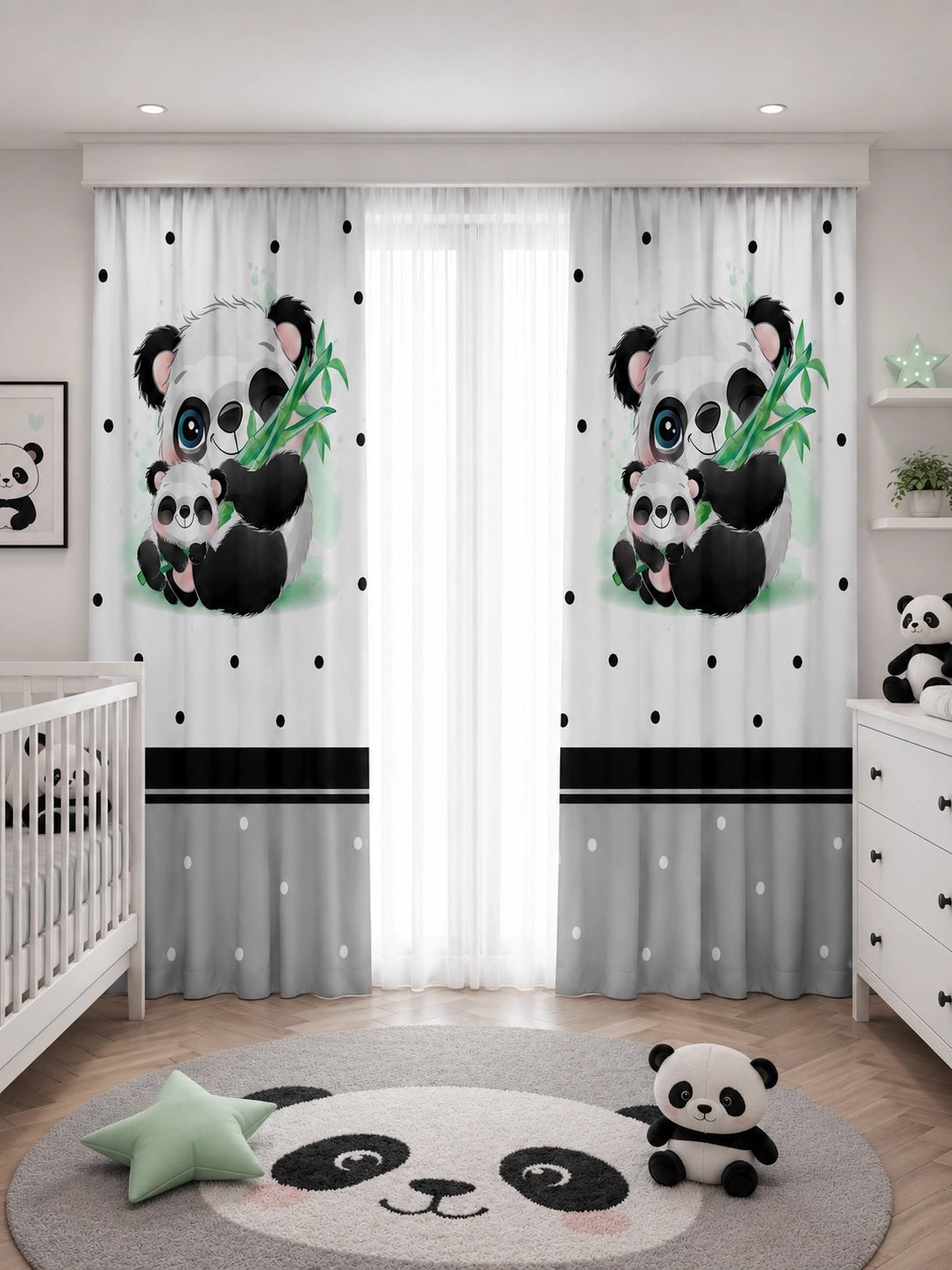 Sevimli Panda BİP144 Çift Kanat Çocuk Odası Fon Perde