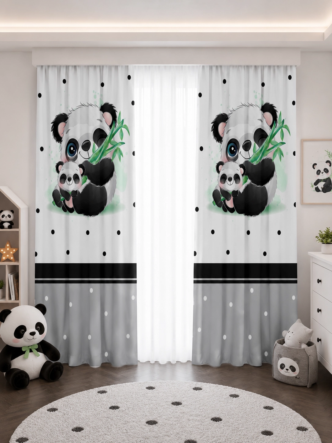 Sevimli Panda BİP144 Çift Kanat Çocuk Odası Fon Perde