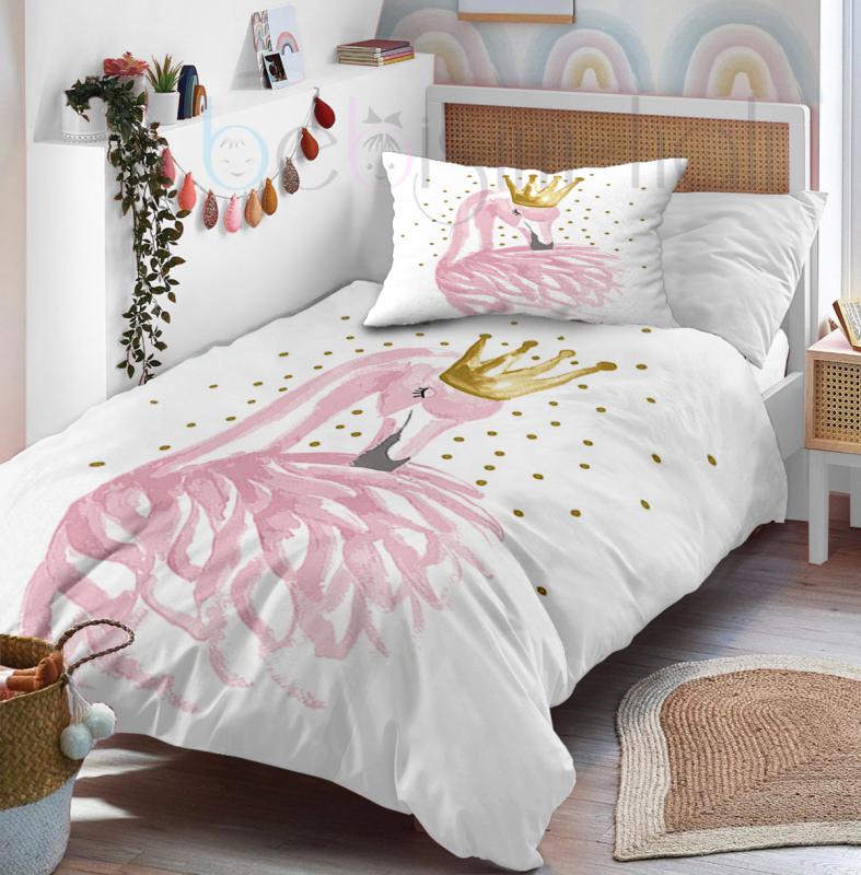 Sevimli Unicorn Pony Sevimli Kuğu Desenli Tek Kişilik Bebek Çocuk Nevresim Takımı