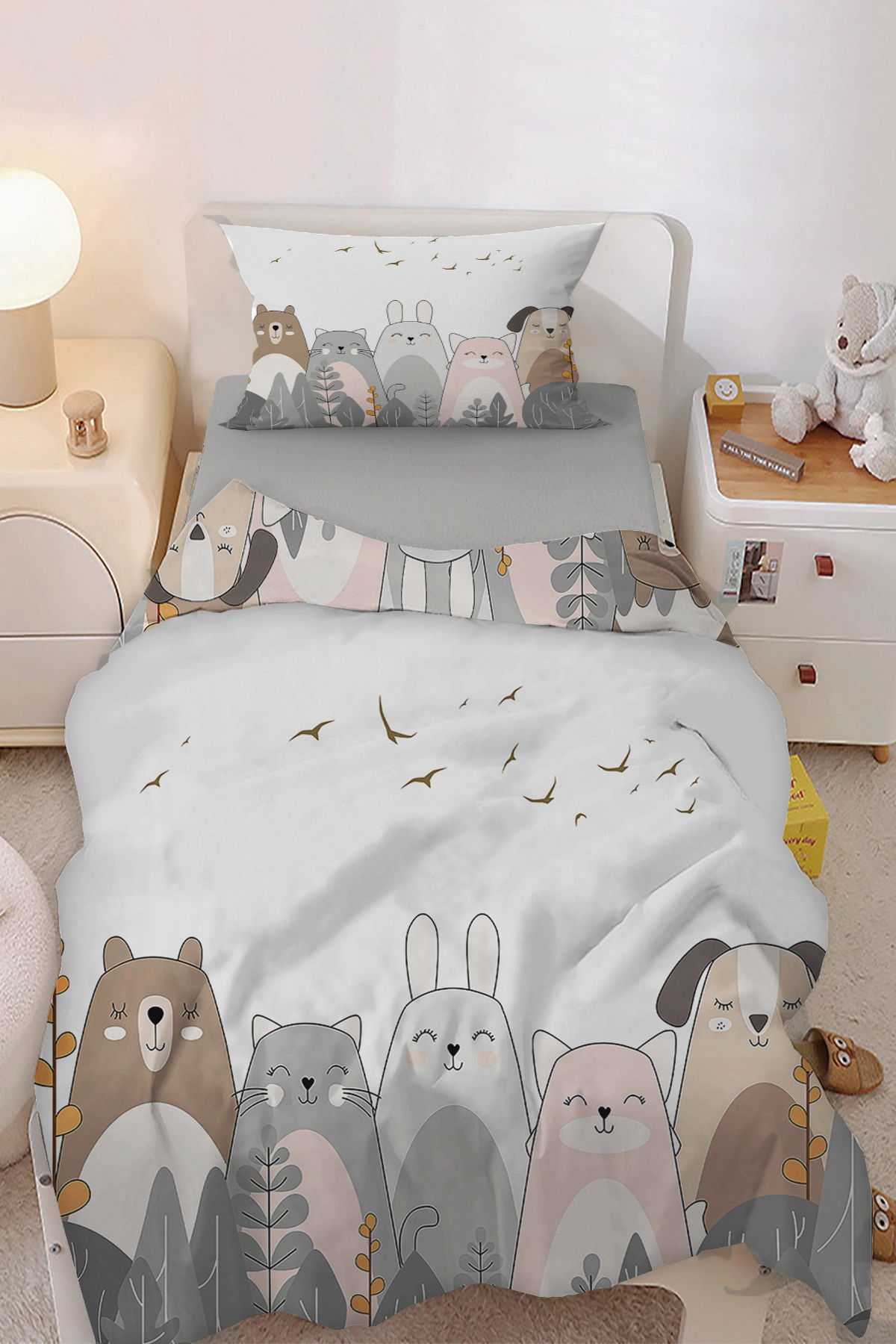 İskandinav Sevimli Hayvanlar Tek Kişilik Nevresim Takımı