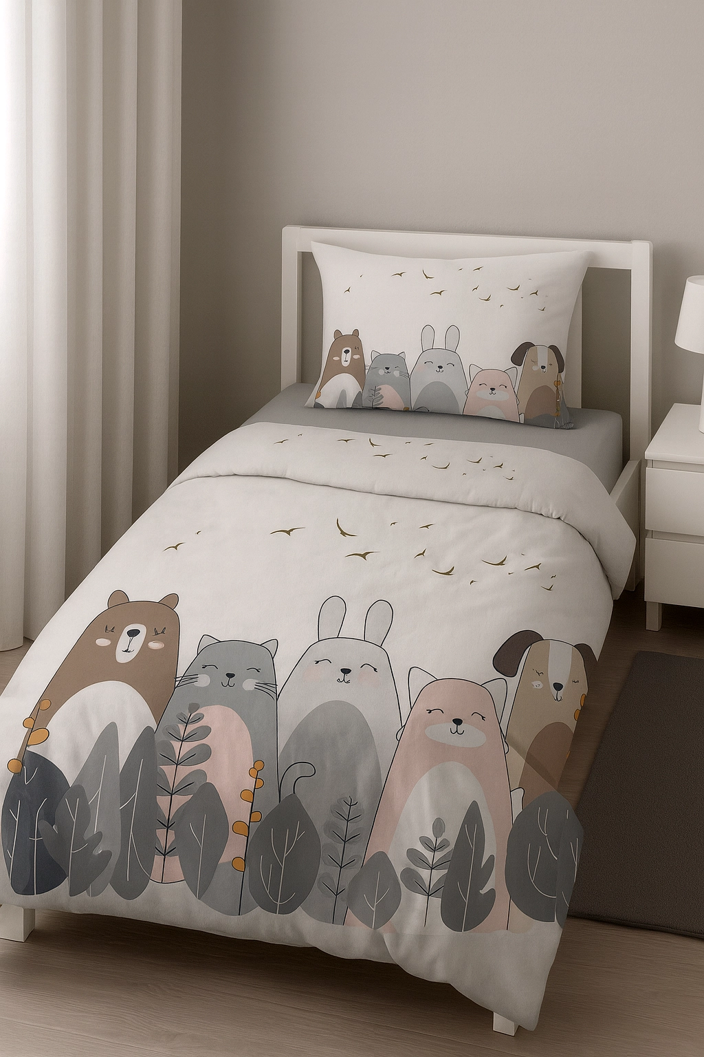 İskandinav Sevimli Hayvanlar Tek Kişilik Nevresim Takımı