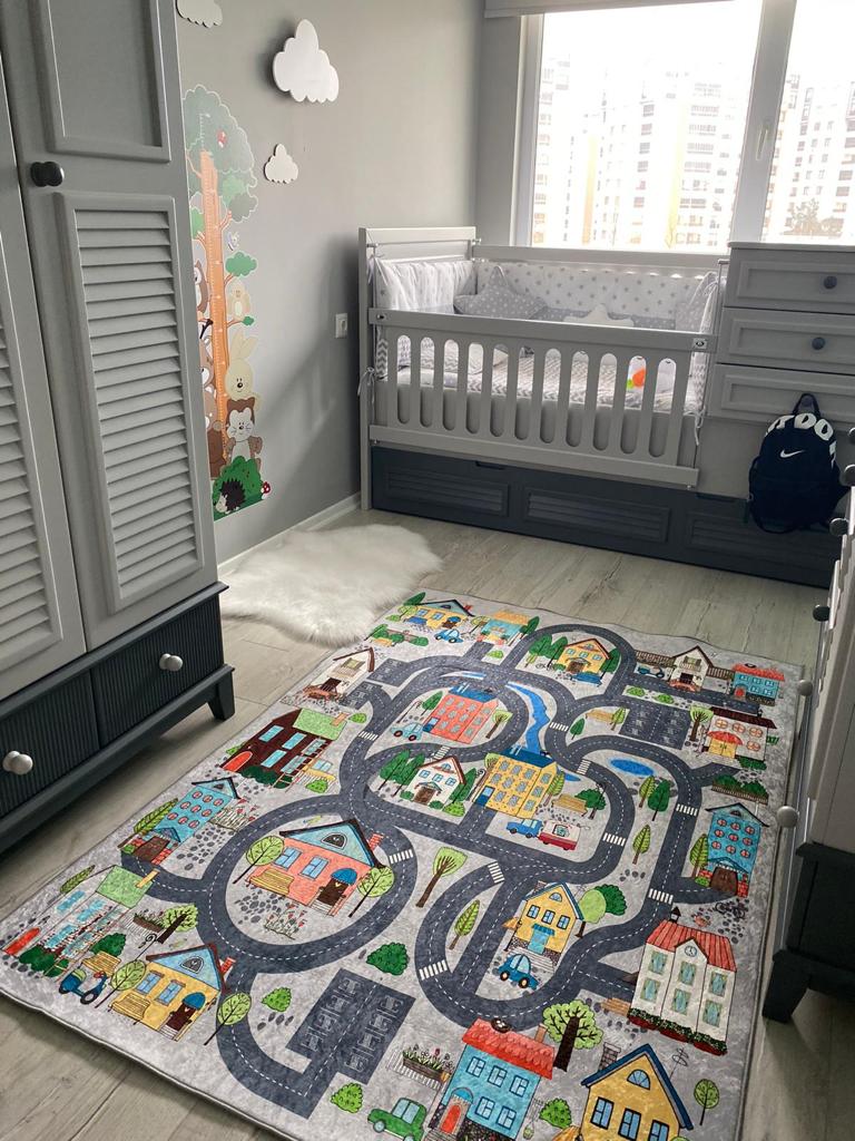 Eğitici Yol Araba Şehir Desenli Çocuk Odası Halısı