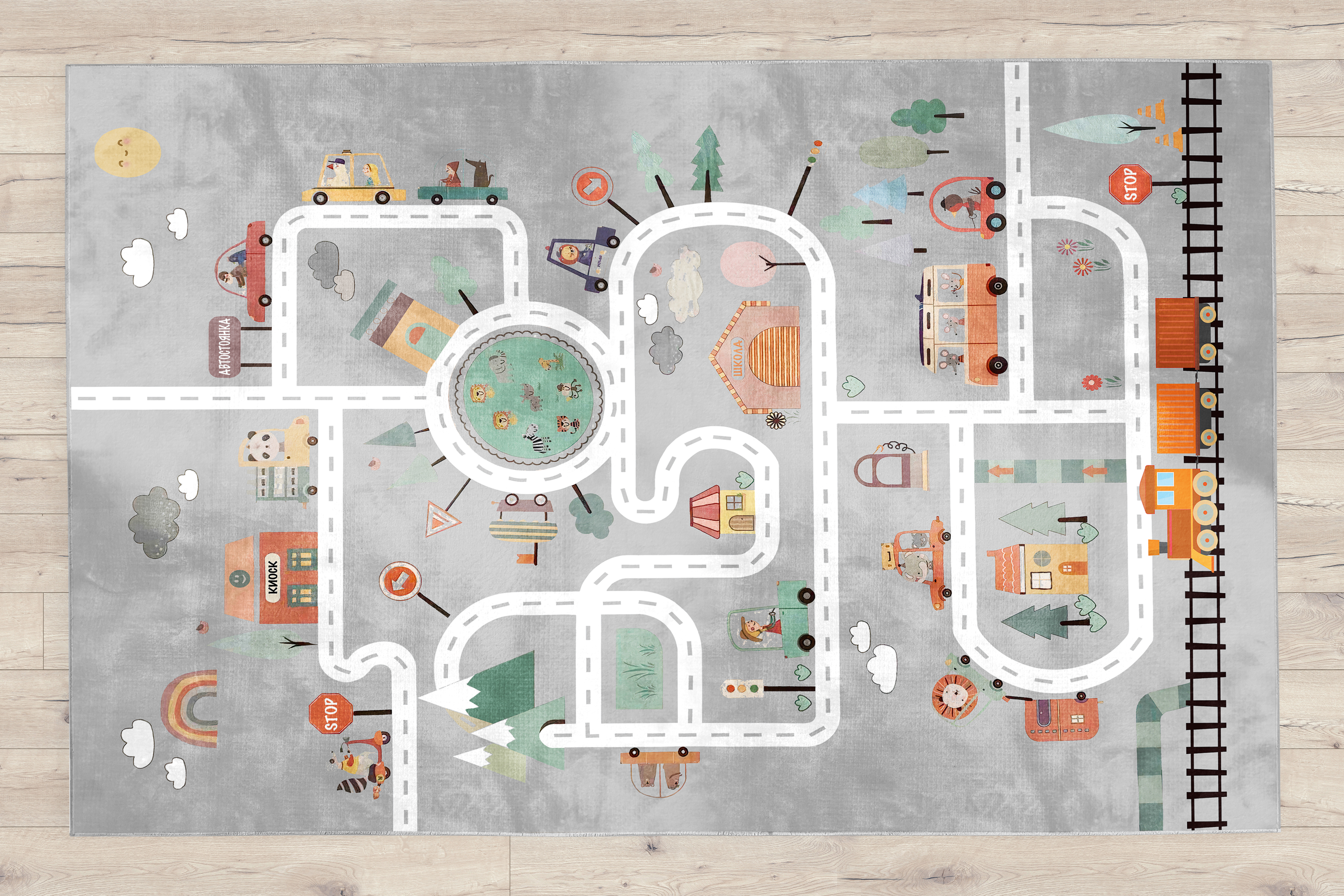 Eğitici Yollu Bambu Çocuk Odası Halısı