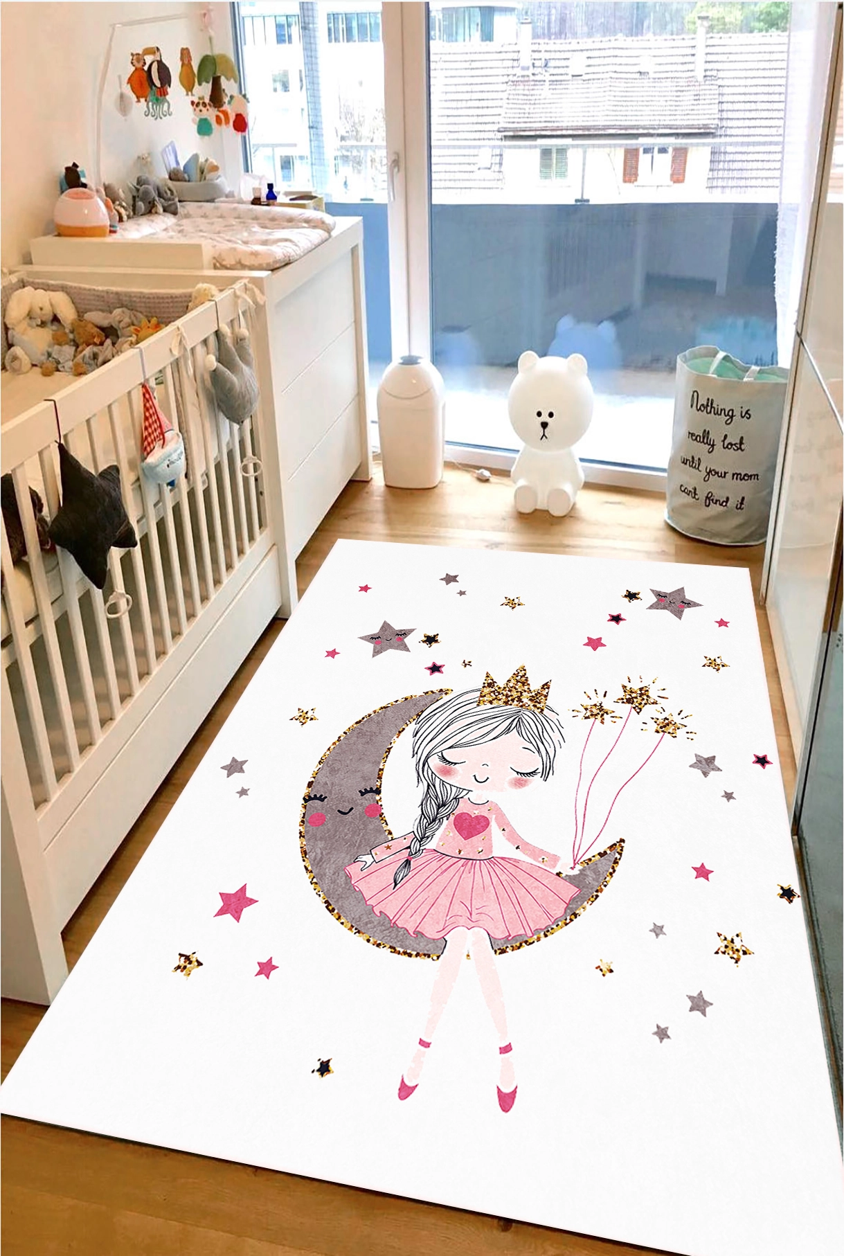 Beyaz Zeminli Pırıltı Prenses Çocuk Odası Halısı