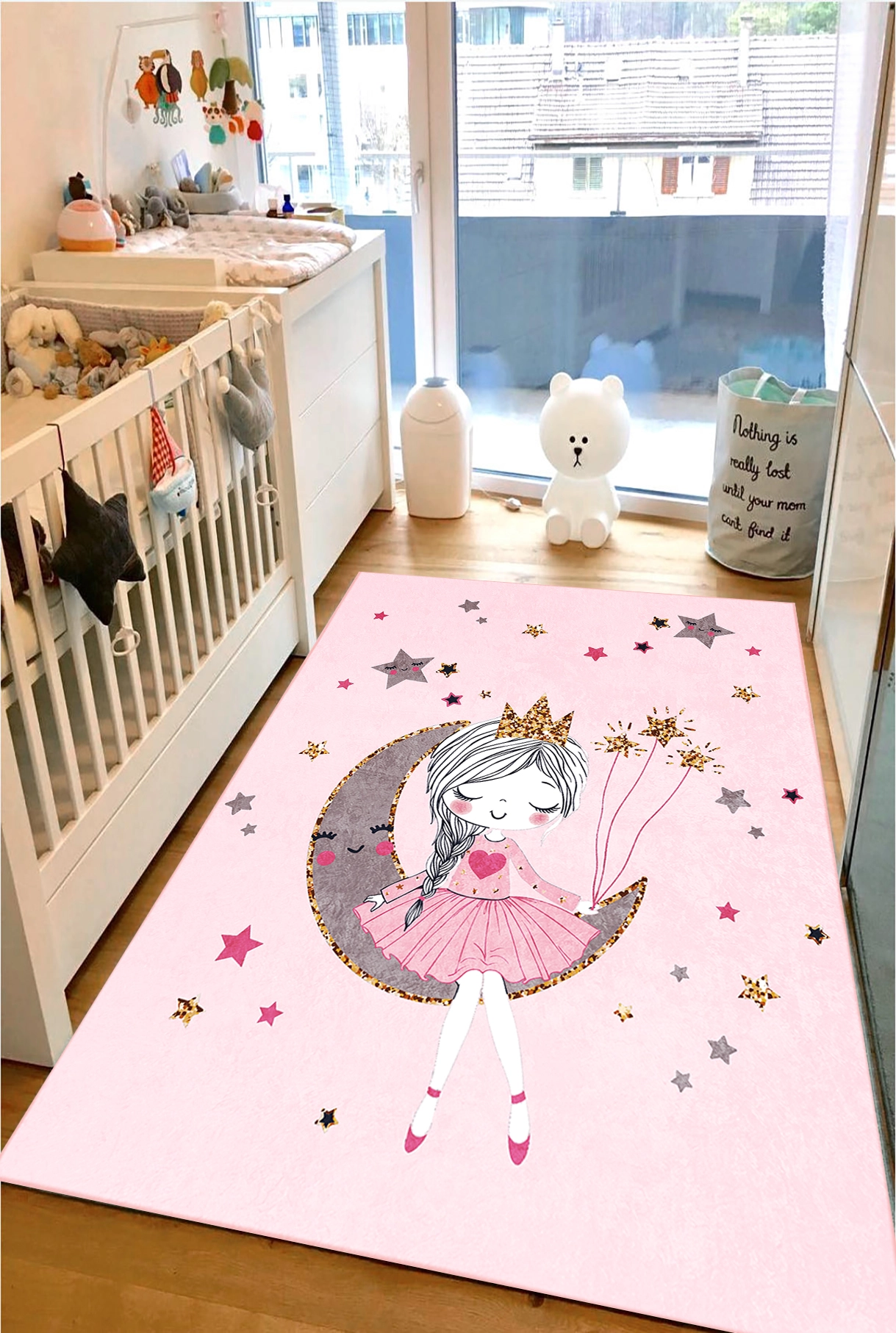 Pembe Zeminli Pırıltı Prenses Çocuk Odası Halısı