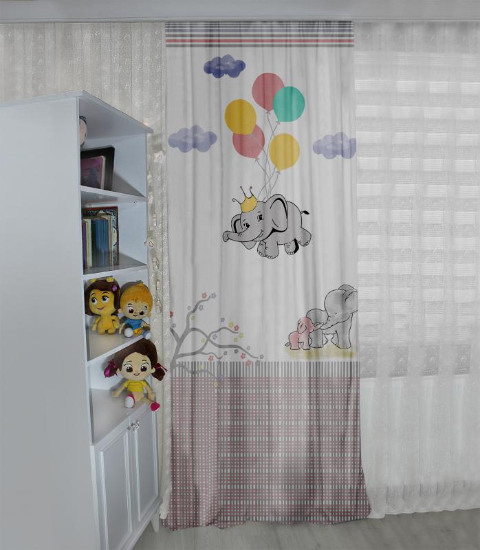 Caprice Sevimli Fil CP142 Çift Kanat Çocuk Fon Perde