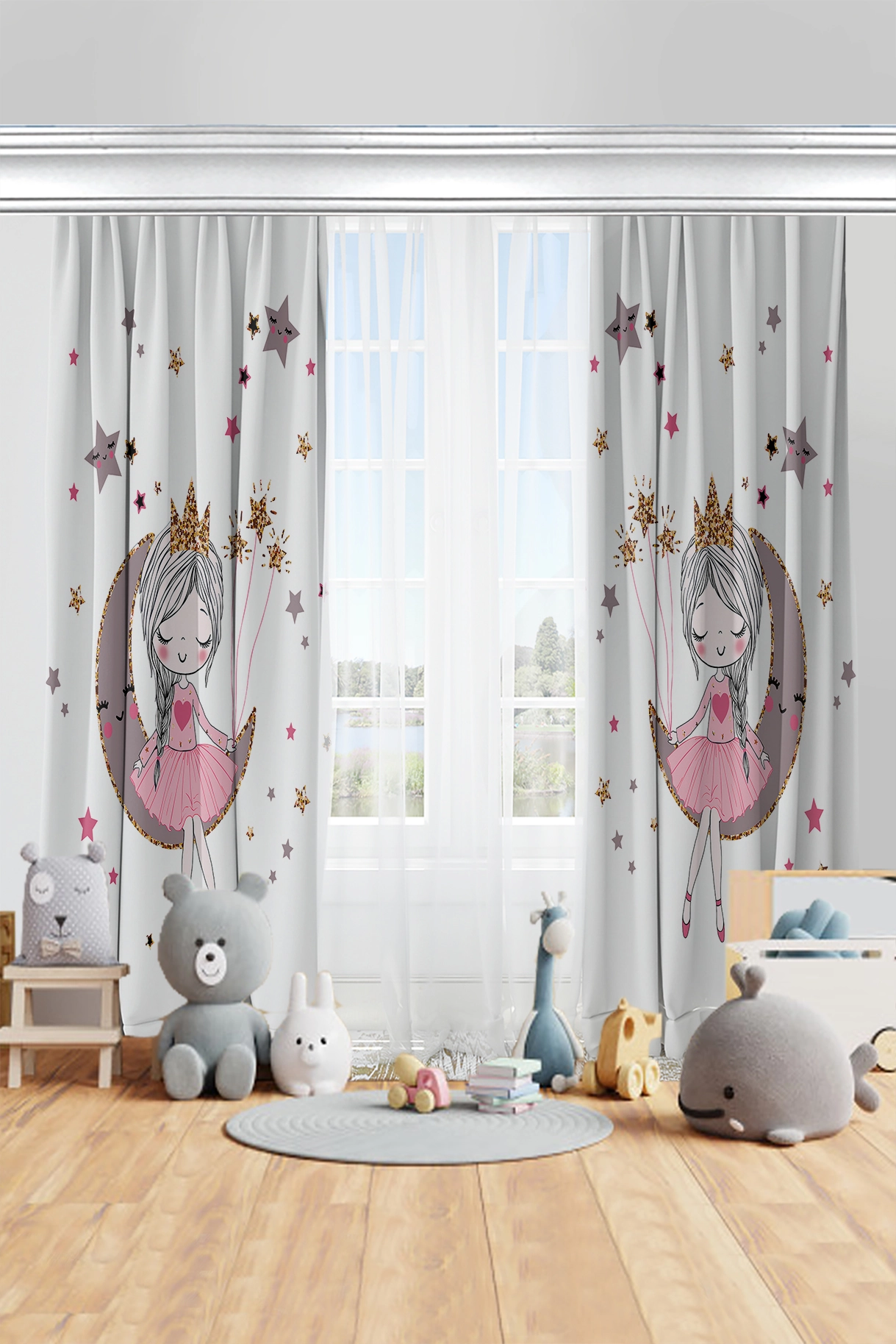 Beyaz Zeminli Pırıltı Prenses Çocuk Odası Halısı