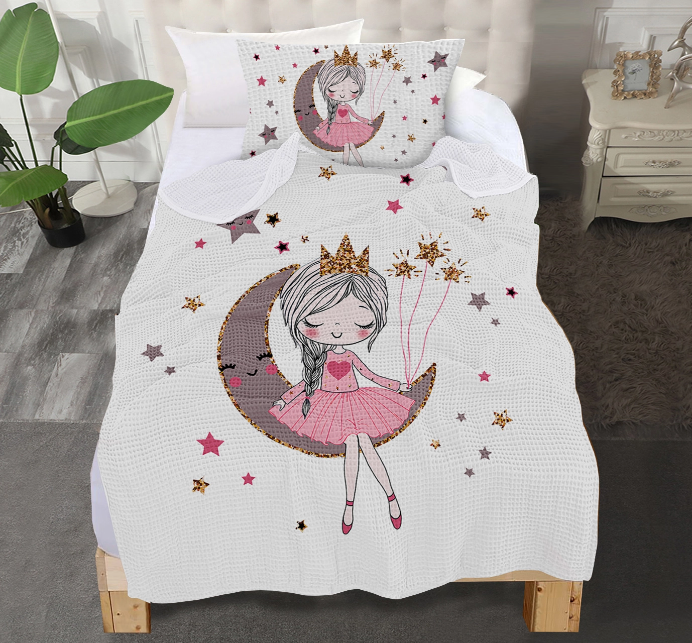 Beyaz Zeminli Pırıltı Prenses Çocuk Odası Halısı