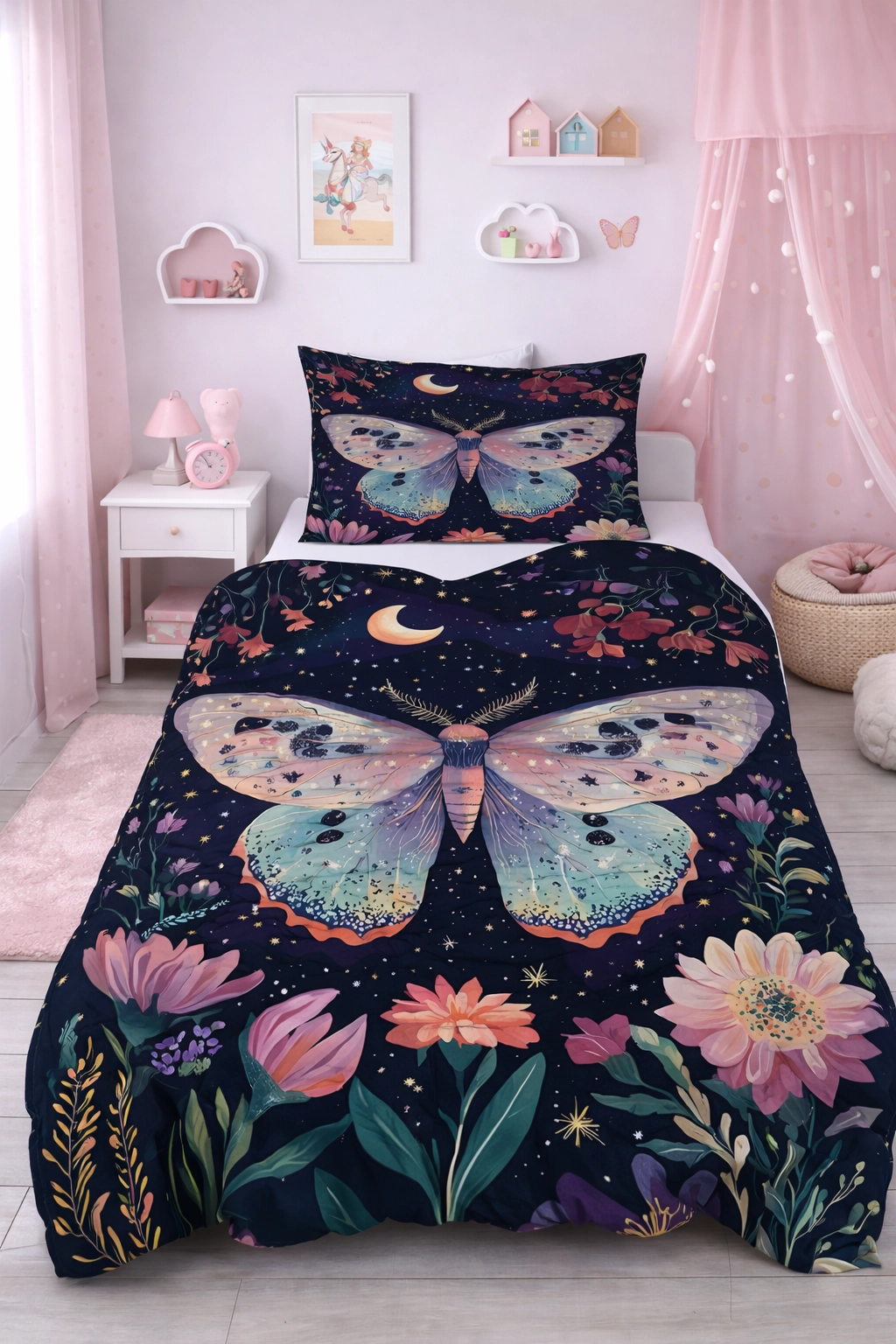 Gece Kelebeği Tek Kişilik Pike Takımı Çocuk Odası Pike Yatak Örtüsü