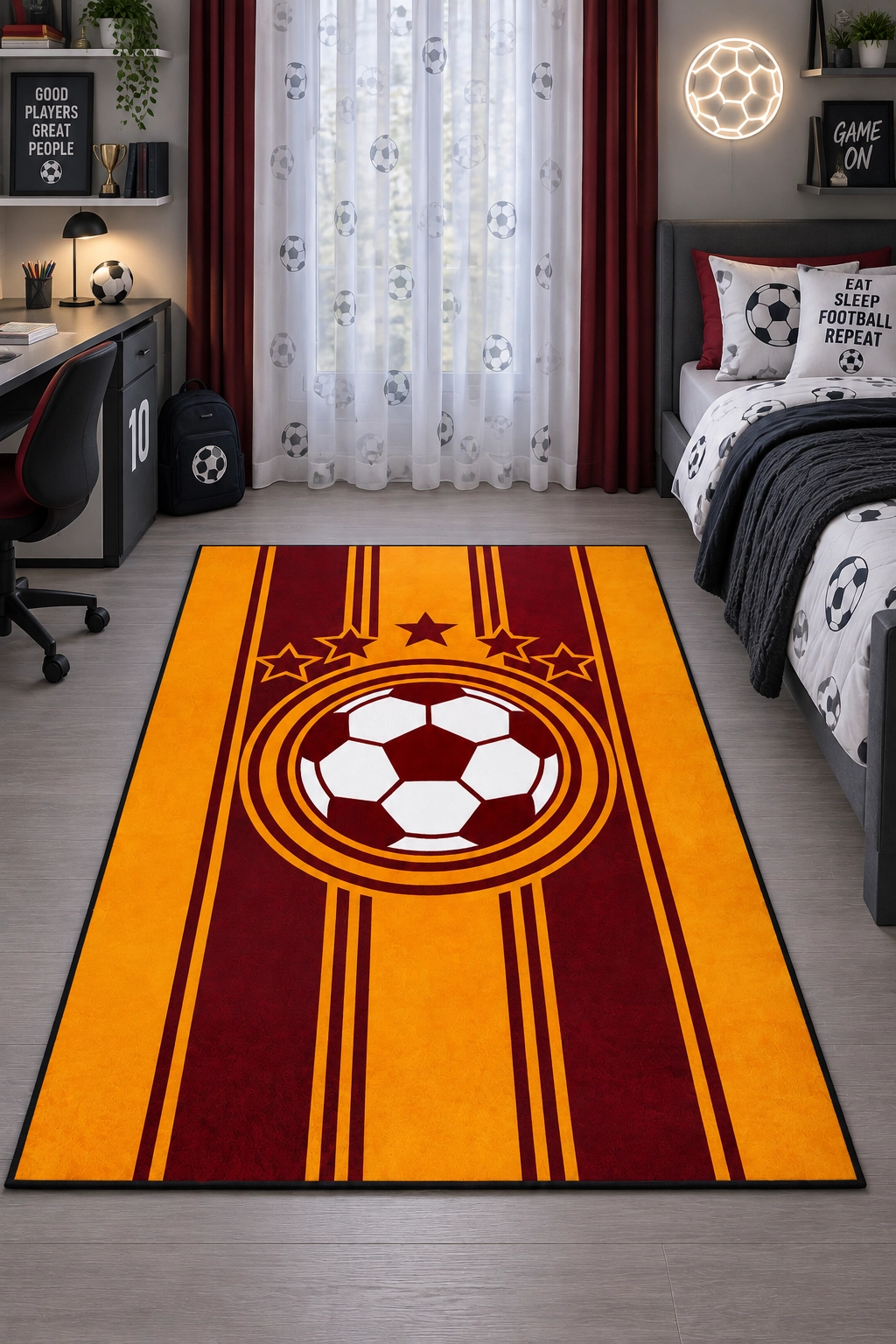 Sarı Kırmızı Futbol Topu Çocuk Odası Halısı