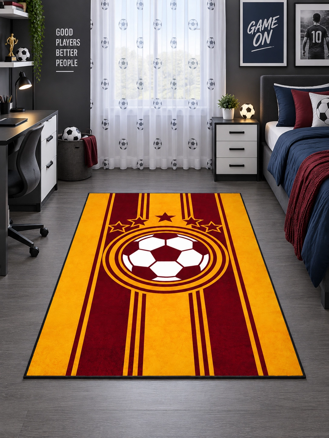 Sarı Kırmızı Futbol Topu Çocuk Odası Halısı