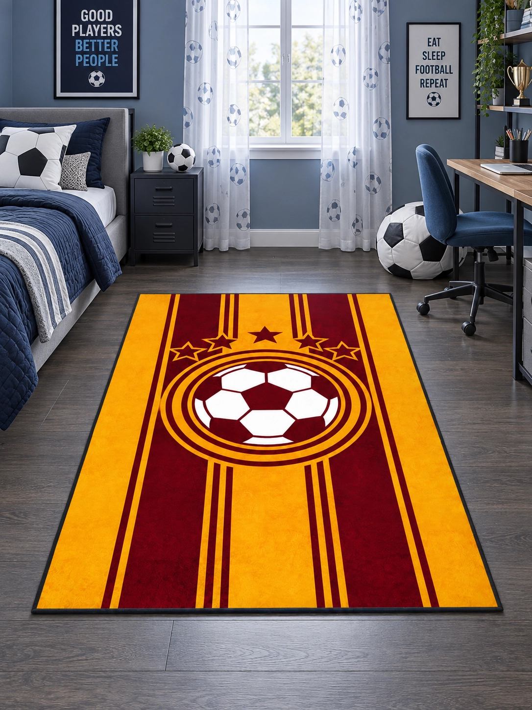 Sarı Kırmızı Futbol Topu Çocuk Odası Halısı