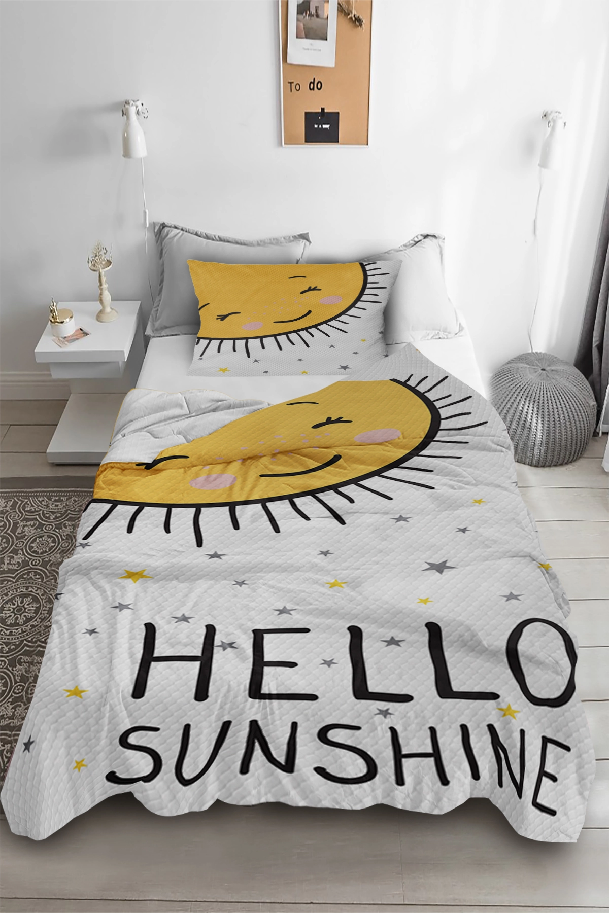 Hello Sunshine Tek Kişilik Pike Takımı Çocuk Odası Pike Yatak Örtüsü