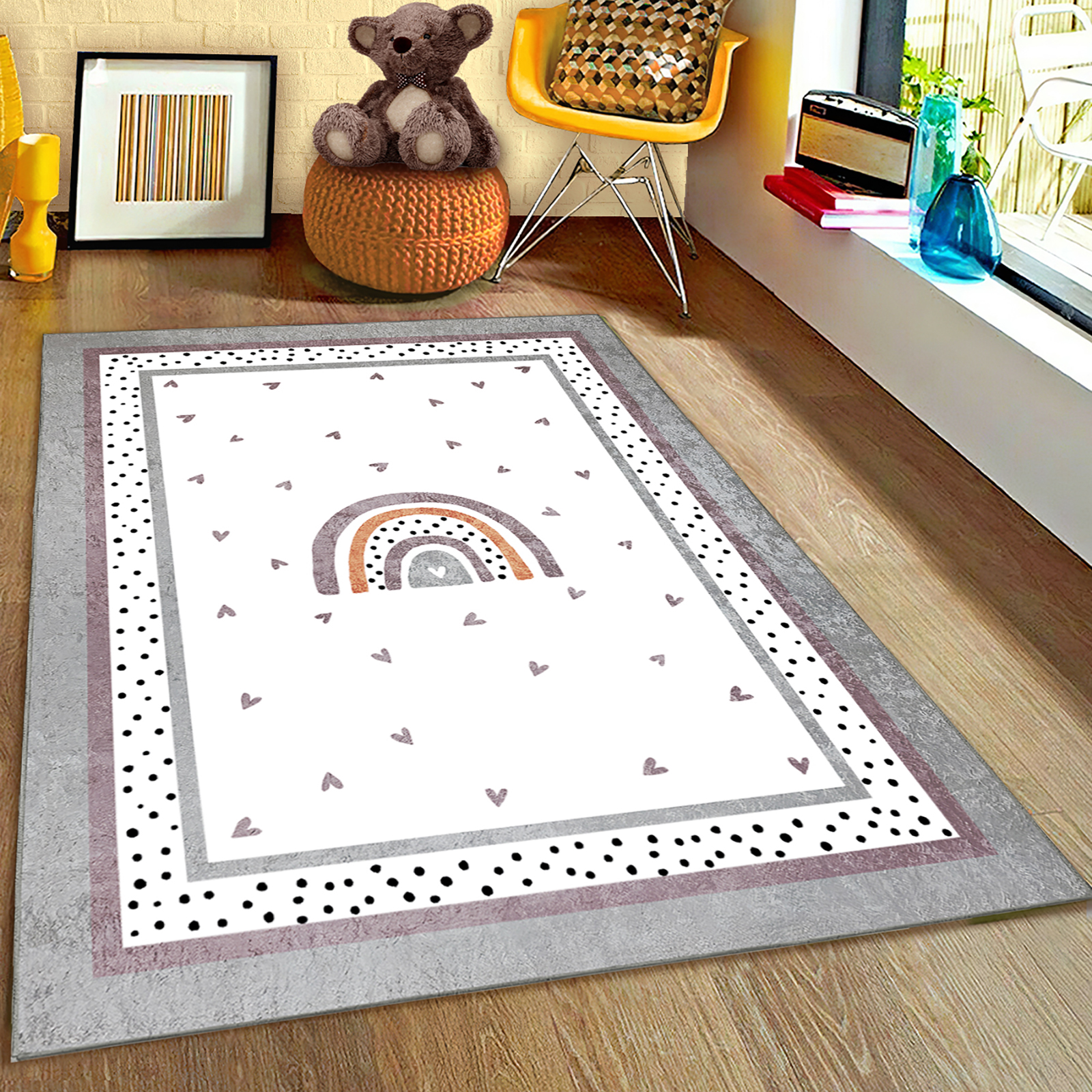 Gökkuşağı Kalpli Çocuk Halısı