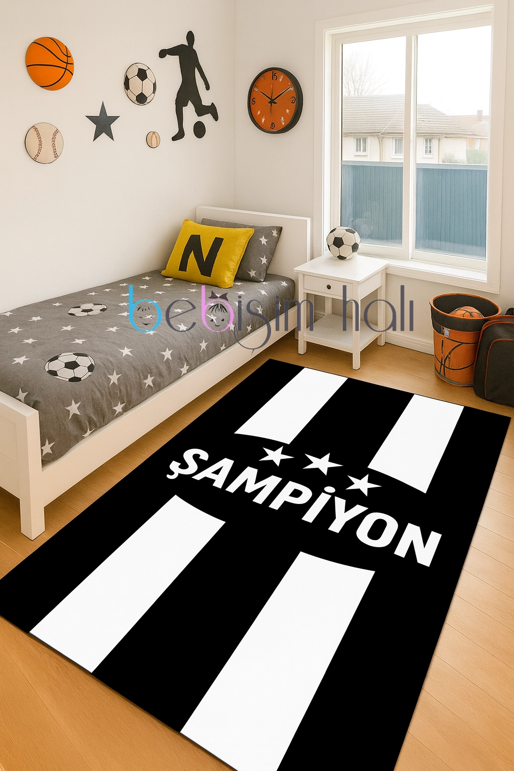 Taraftar Siyah Beyaz Çocuk Halısı