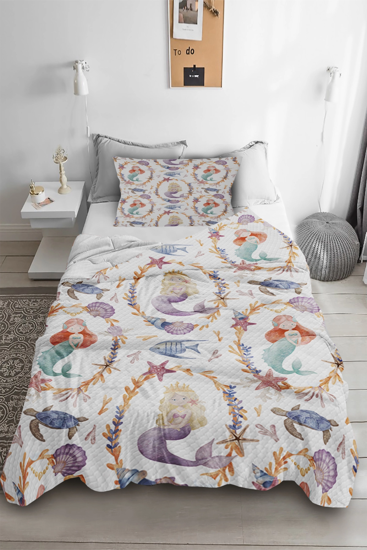 Denizkızı Masalı Tek Kişilik Çocuk Pike Yastık Kılıflı