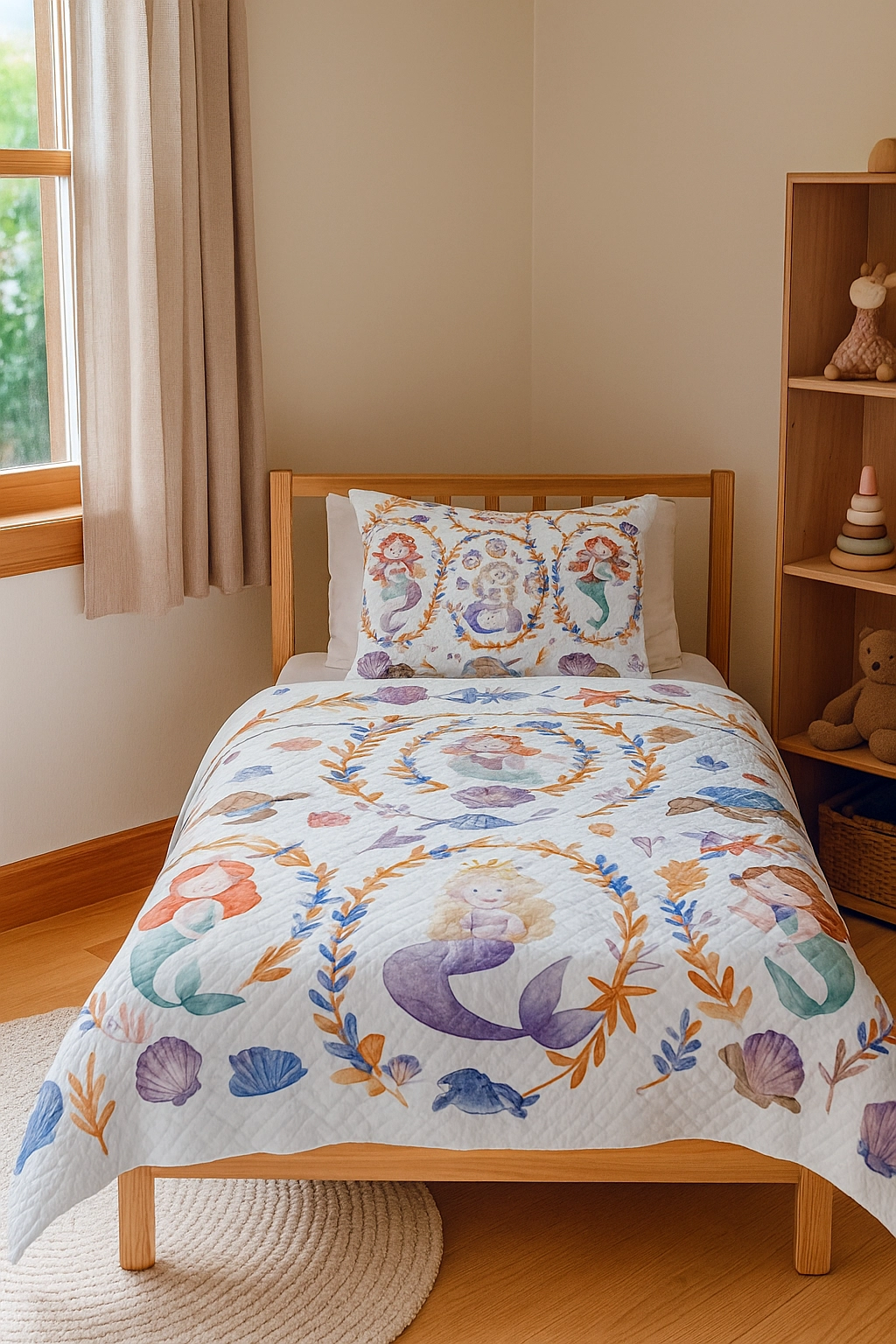 Denizkızı Masalı Tek Kişilik Çocuk Pike Yastık Kılıflı