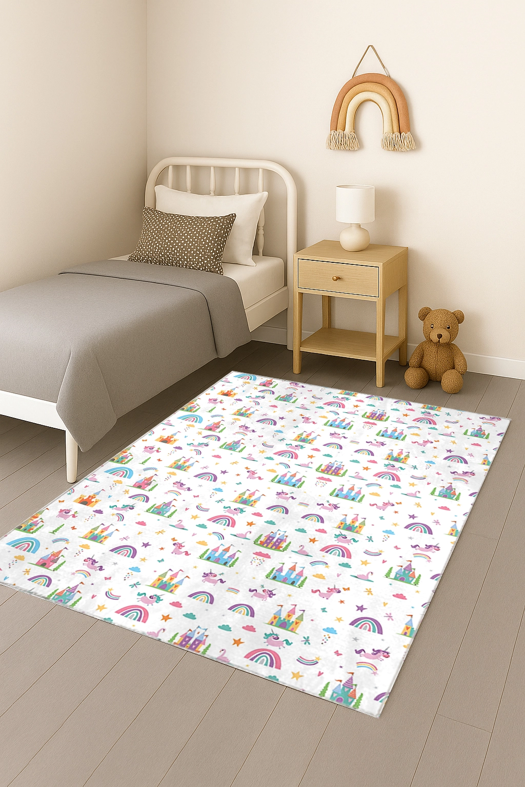 Hayal Şatosu Gökkuşağı Unicorn Bambu Çocuk Odası Halısı
