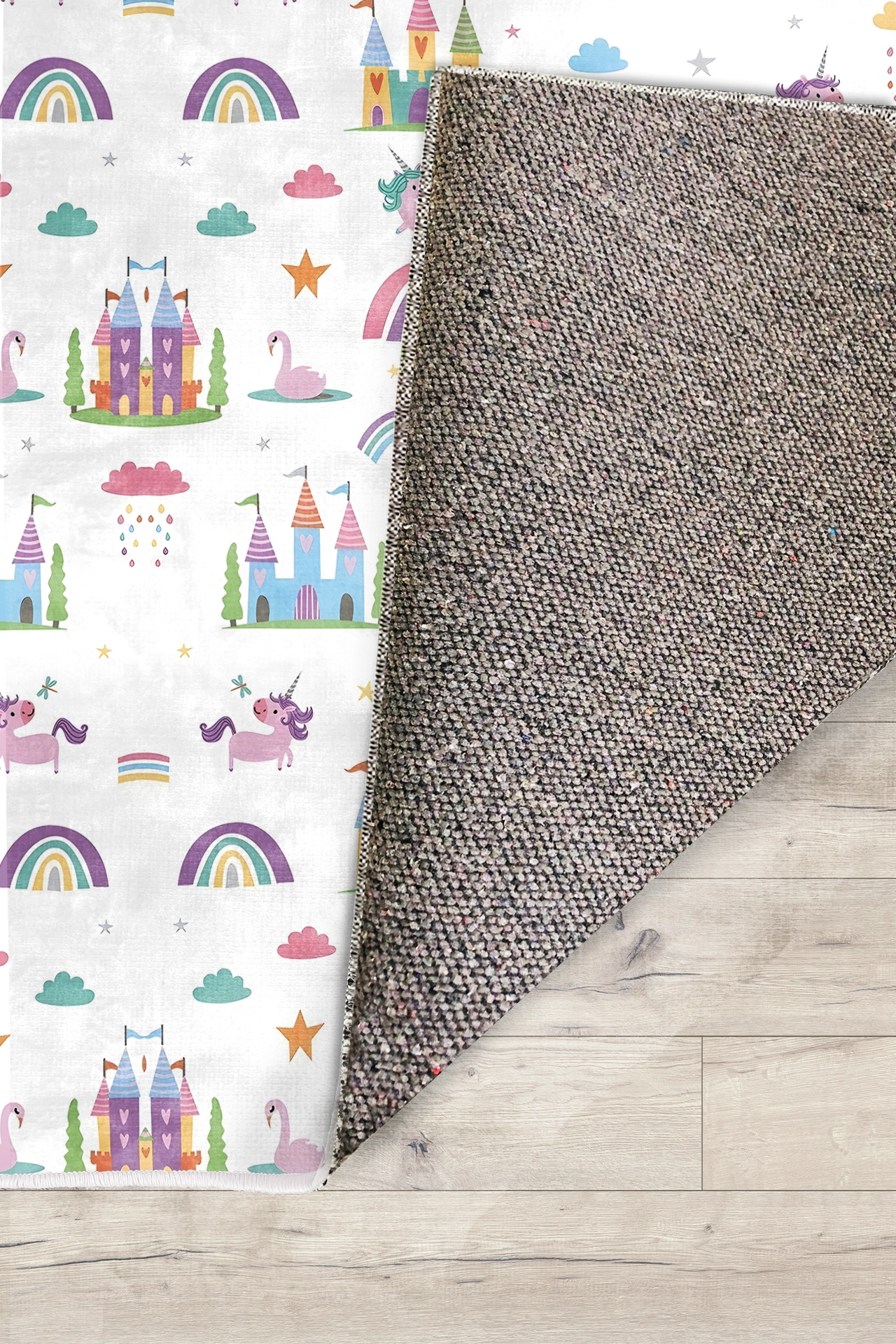 Hayal Şatosu Gökkuşağı Unicorn Bambu Çocuk Odası Halısı